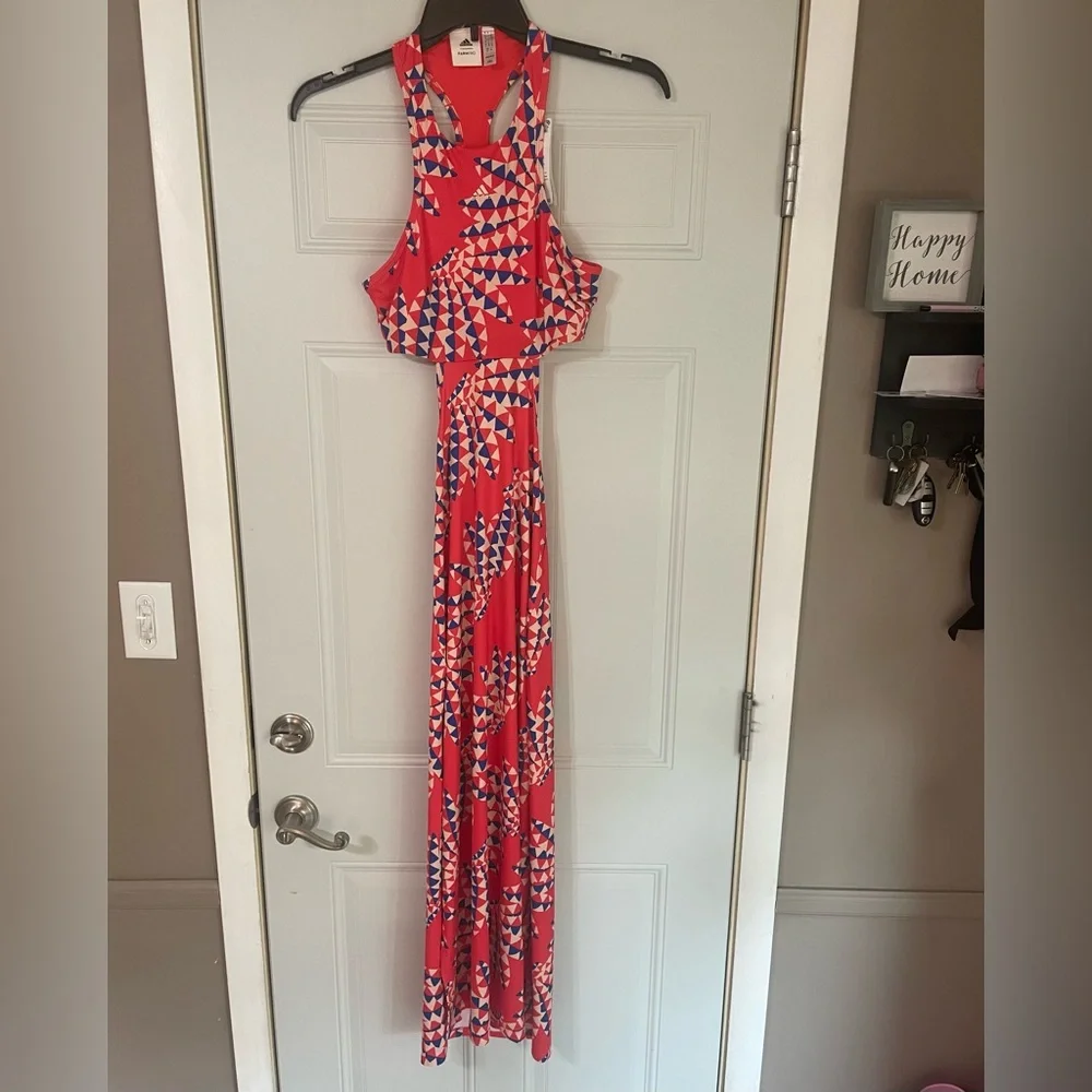 NEW Adidas Farm Rio Psychedelic Wave Red Orange Cut Out Dress Large Festival - Picture 3 of 14